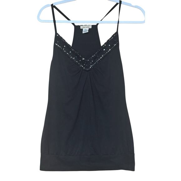 Y2K Black Sequin Beaded Blouson Tank Top Dark Fairy Love Rocks Sz L Witchy Vamp - Picture 1 of 10